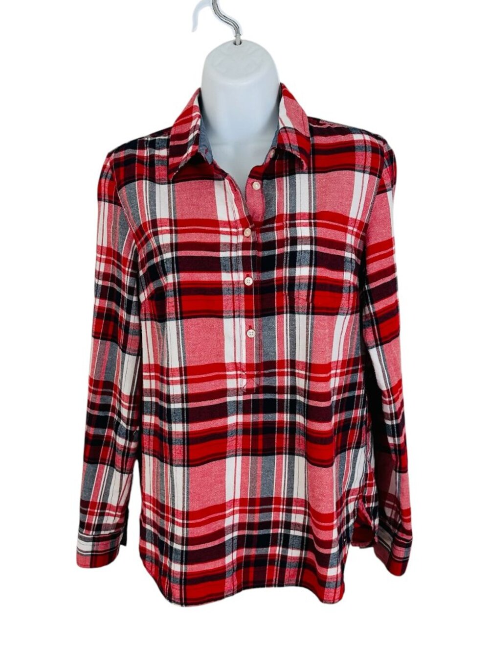 Tommy Hilfiger Women's Size S Plaid Popover Flannel Cozy Red Blue Shirt
